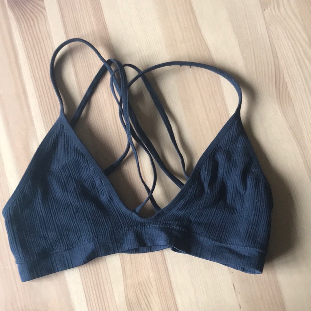 Free people strapped Cross cross black lingerie bra